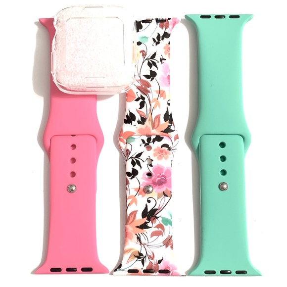 Accessories - 4pc M/L 44mm 42mm Apple Watch band pink flower cse